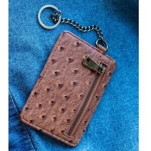 L&B Stylish Brown Ostrich Print Card Holder with Keychain